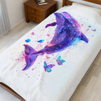 Galaxy Dolphin Velveteen Plush Blanket | Purple Whale Butterfly Splash - 250 USA Celebration