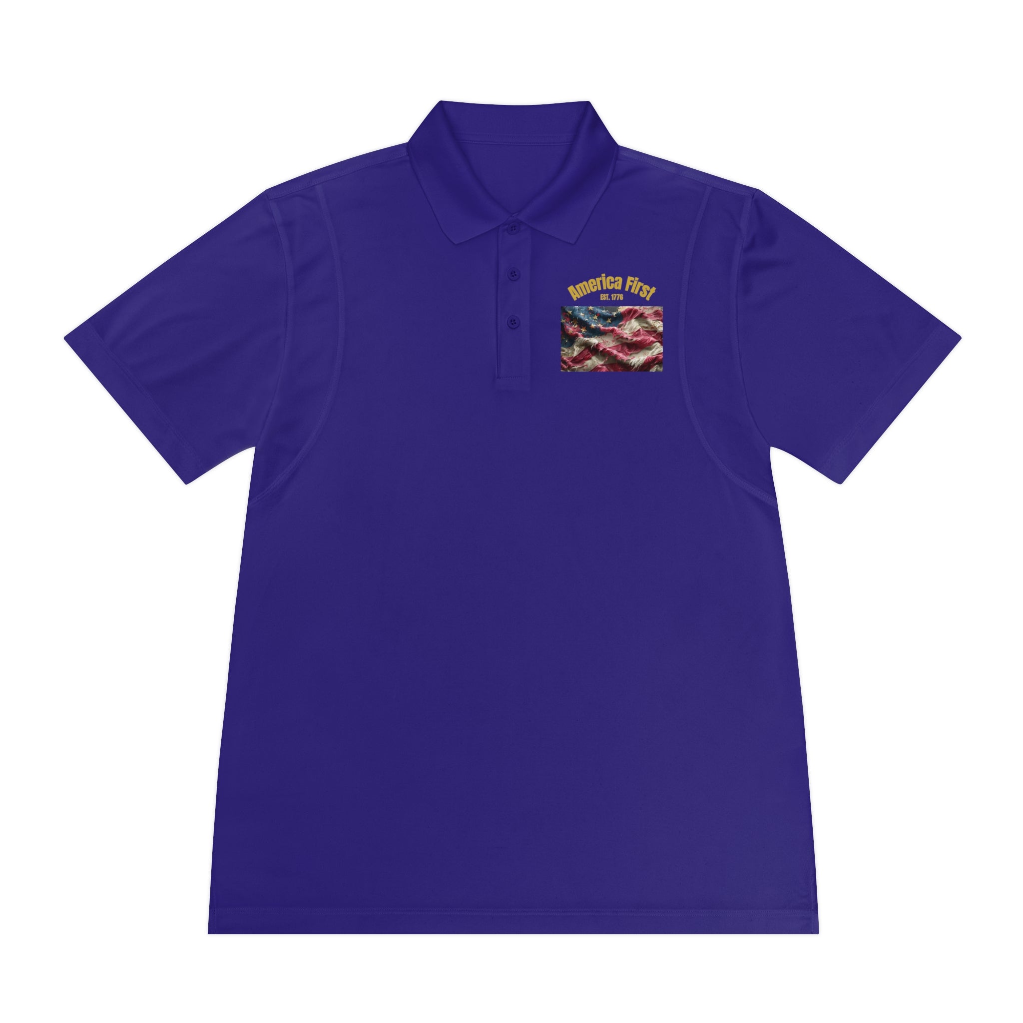Patriotic "America First" Men's Sport Polo — American Flag Chest Logo