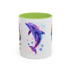 Y2K Chrome Dolphin Flaming Hoop Mug | Holographic Neon Dolphin Coffee Cup - 250 USA Celebration
