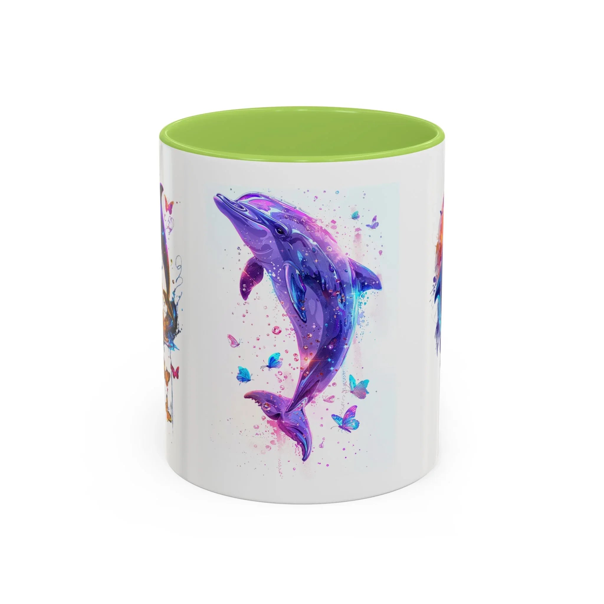 Y2K Chrome Dolphin Flaming Hoop Mug | Holographic Neon Dolphin Coffee Cup - 250 USA Celebration