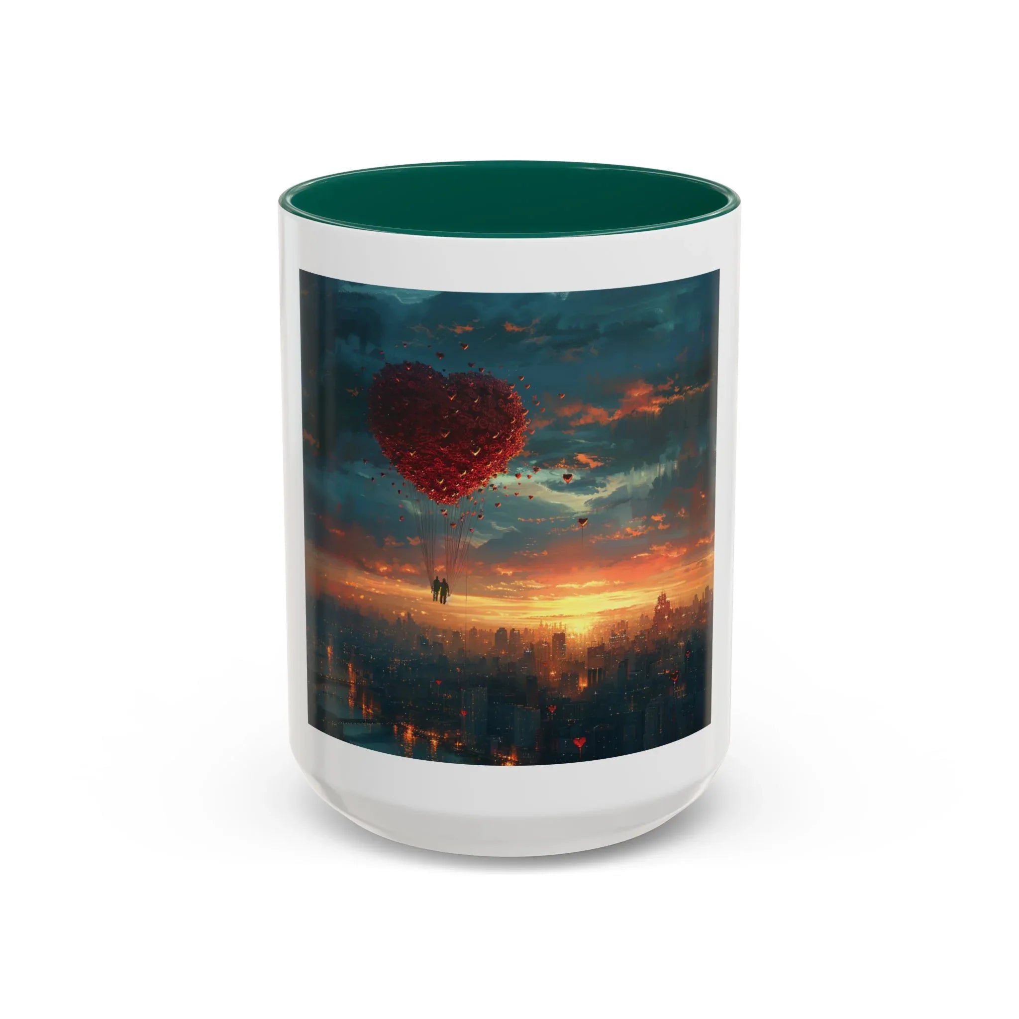 Romantic Sunset Heart Mug, Colorful Coffee Cup, Perfect Gift Couples, Home Decor, Coffee Lover Delight, Valentine's Day Women's Merchandise - 250 USA Celebration