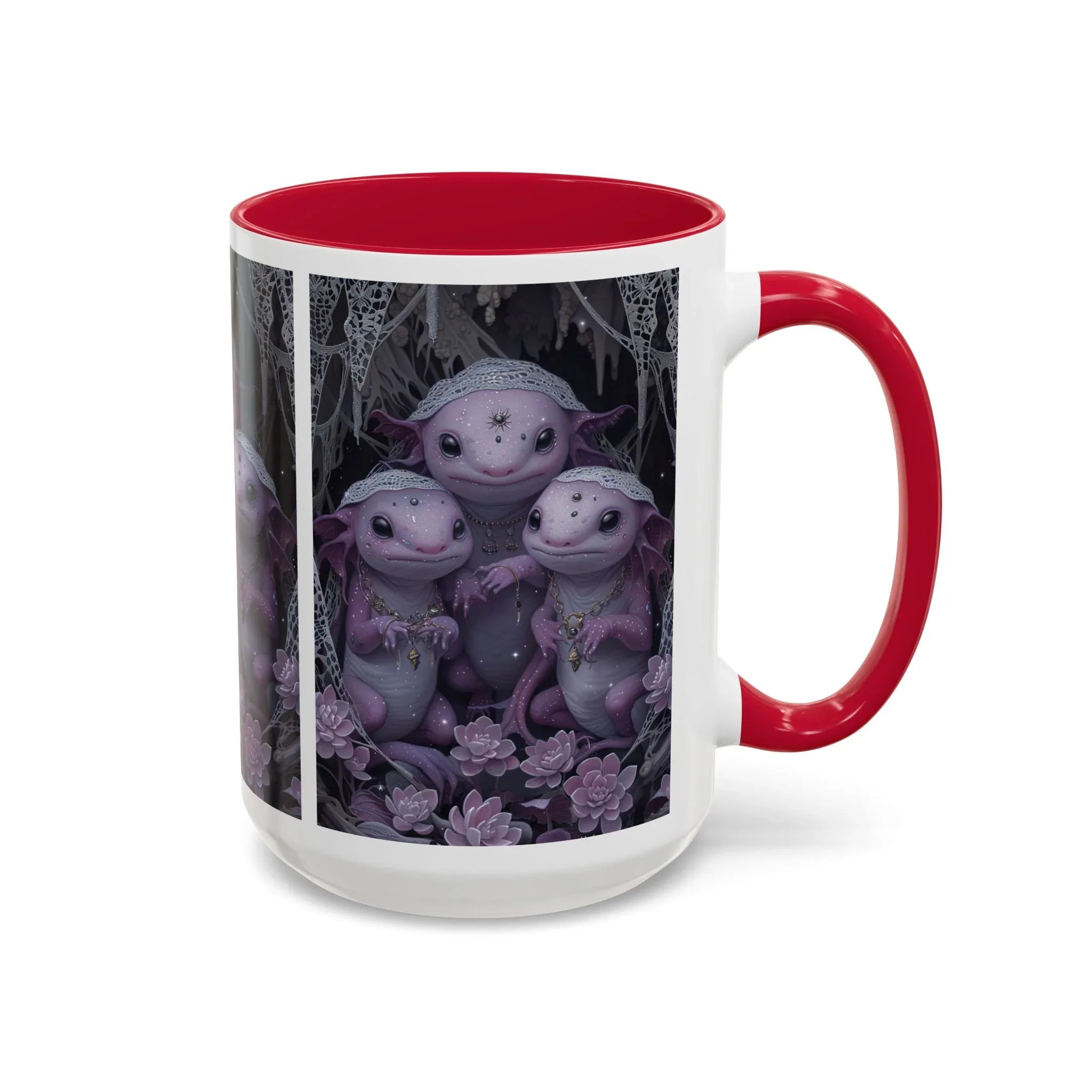 Purple Axolotl Trio Mug | Cute Amphibian Art Ceramic Coffee Cup - 250 USA Celebration