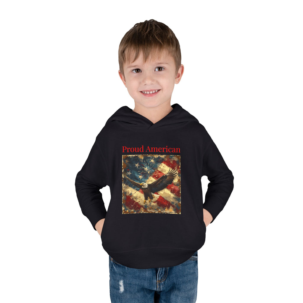 Toddler Hoodie — "Proud American" Eagle & Flag Pullover