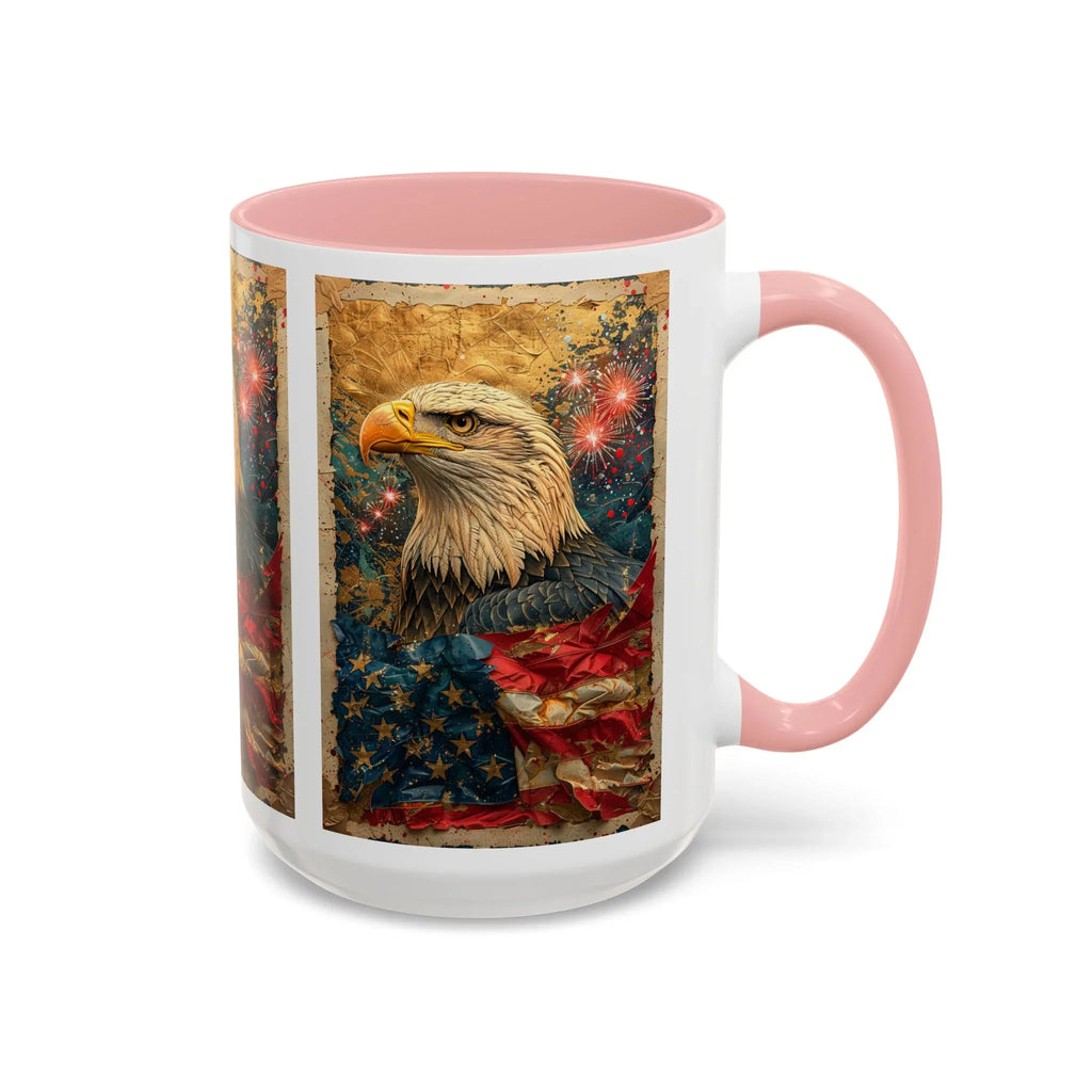 Bald Eagle with Tattered American Flag Coffee Mug | Fireworks Patriotic 11oz 15oz - 250 USA Celebration