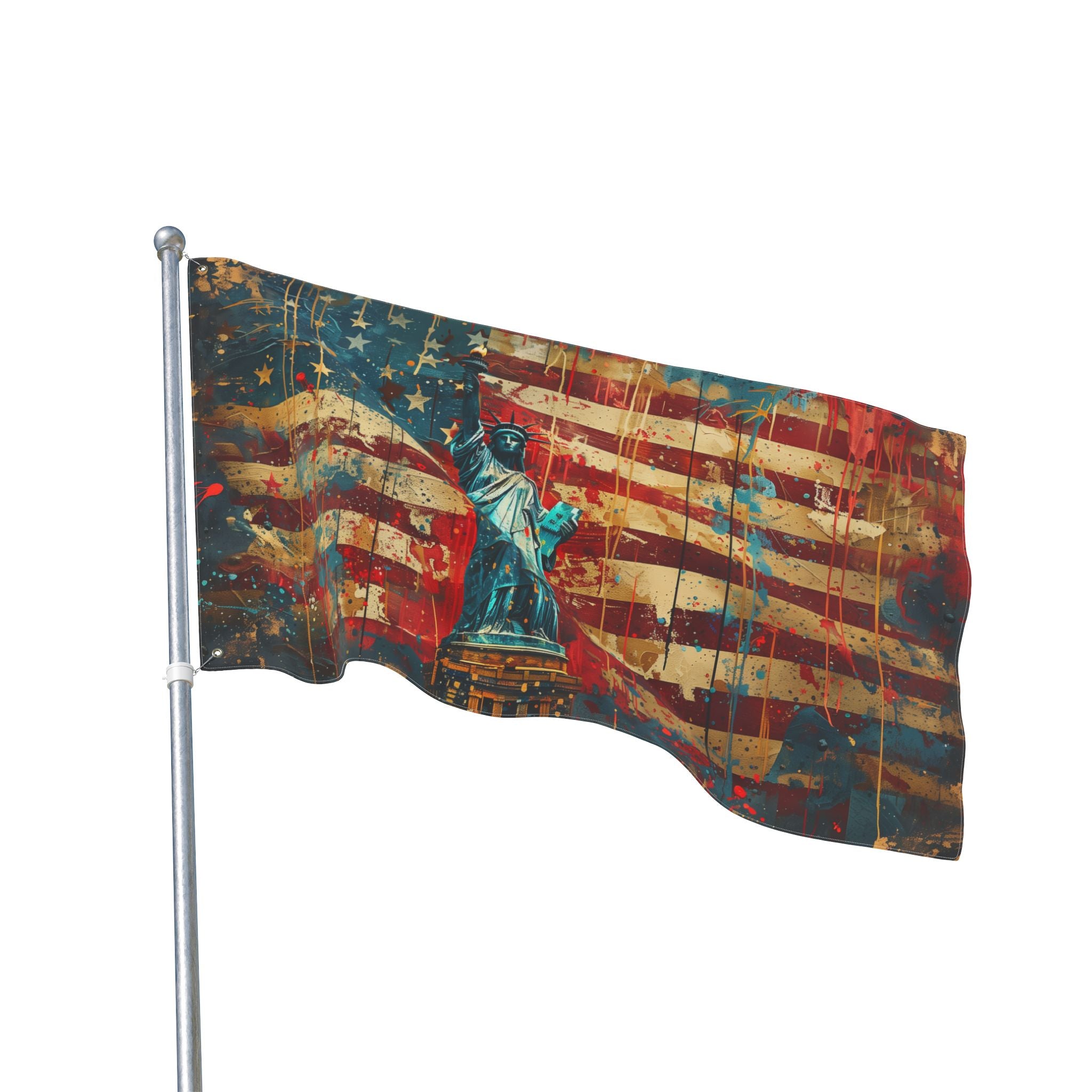 Double-Sided American Flag with Statue of Liberty