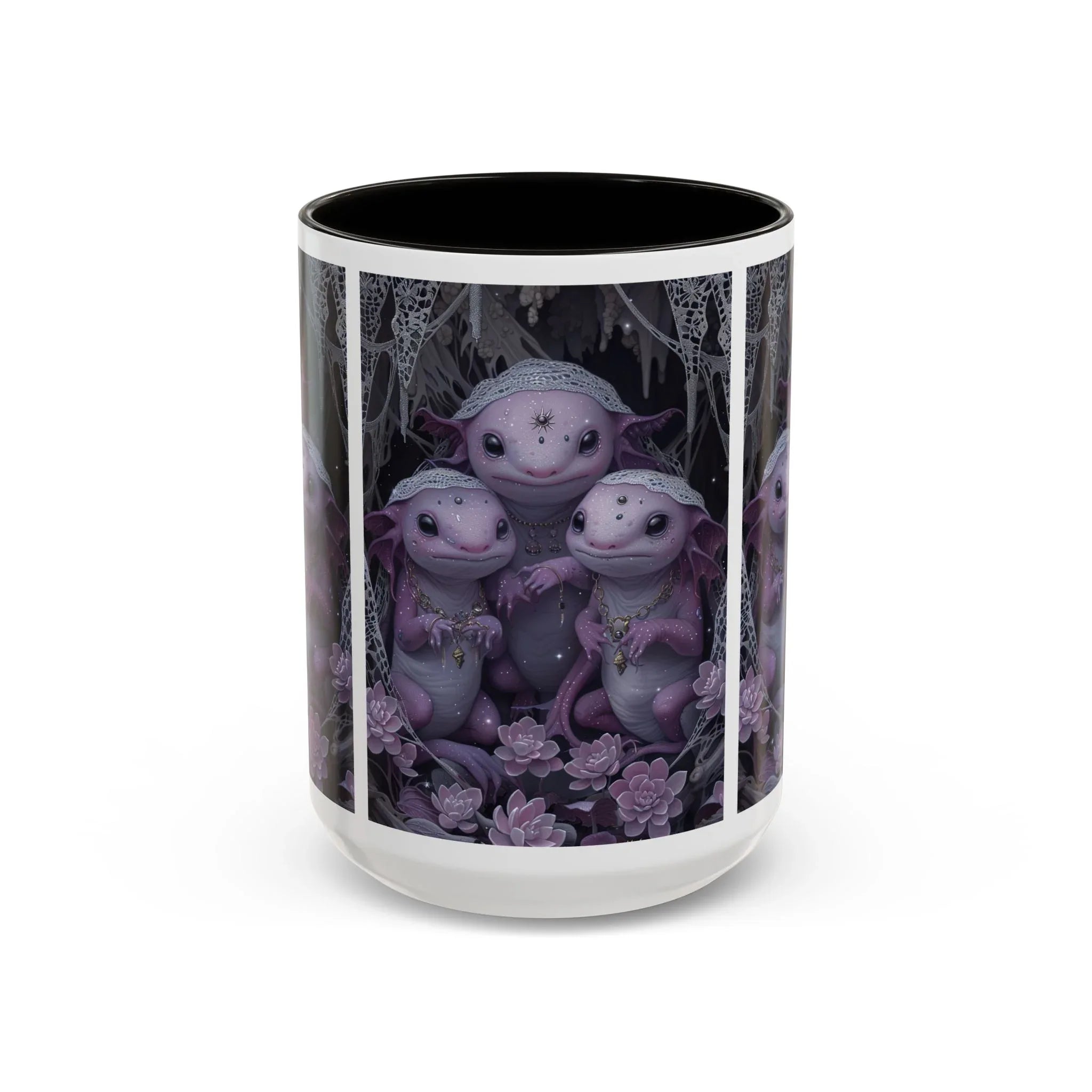 Purple Axolotl Trio Mug | Cute Amphibian Art Ceramic Coffee Cup - 250 USA Celebration