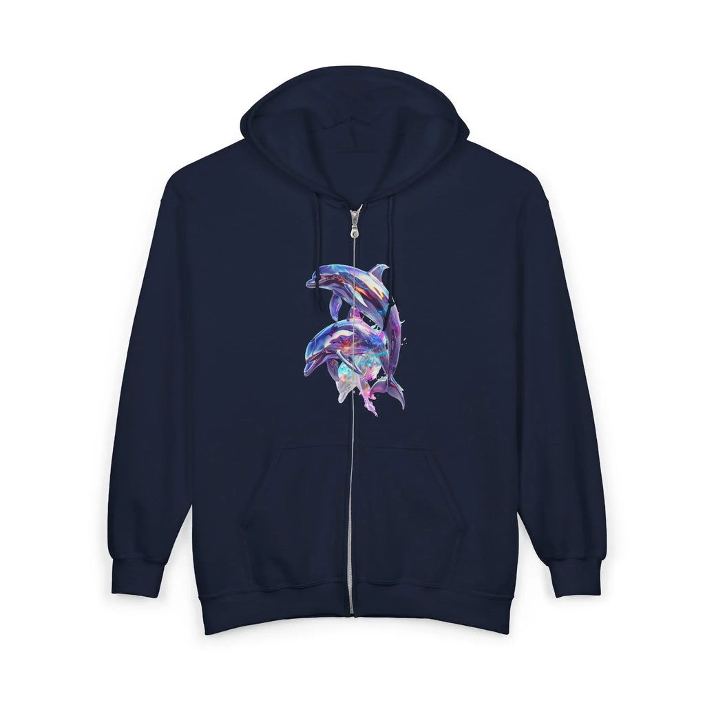 Watercolor Dolphins Zip Hoodie | Ocean Marine Animal Graphic - 250 USA Celebration