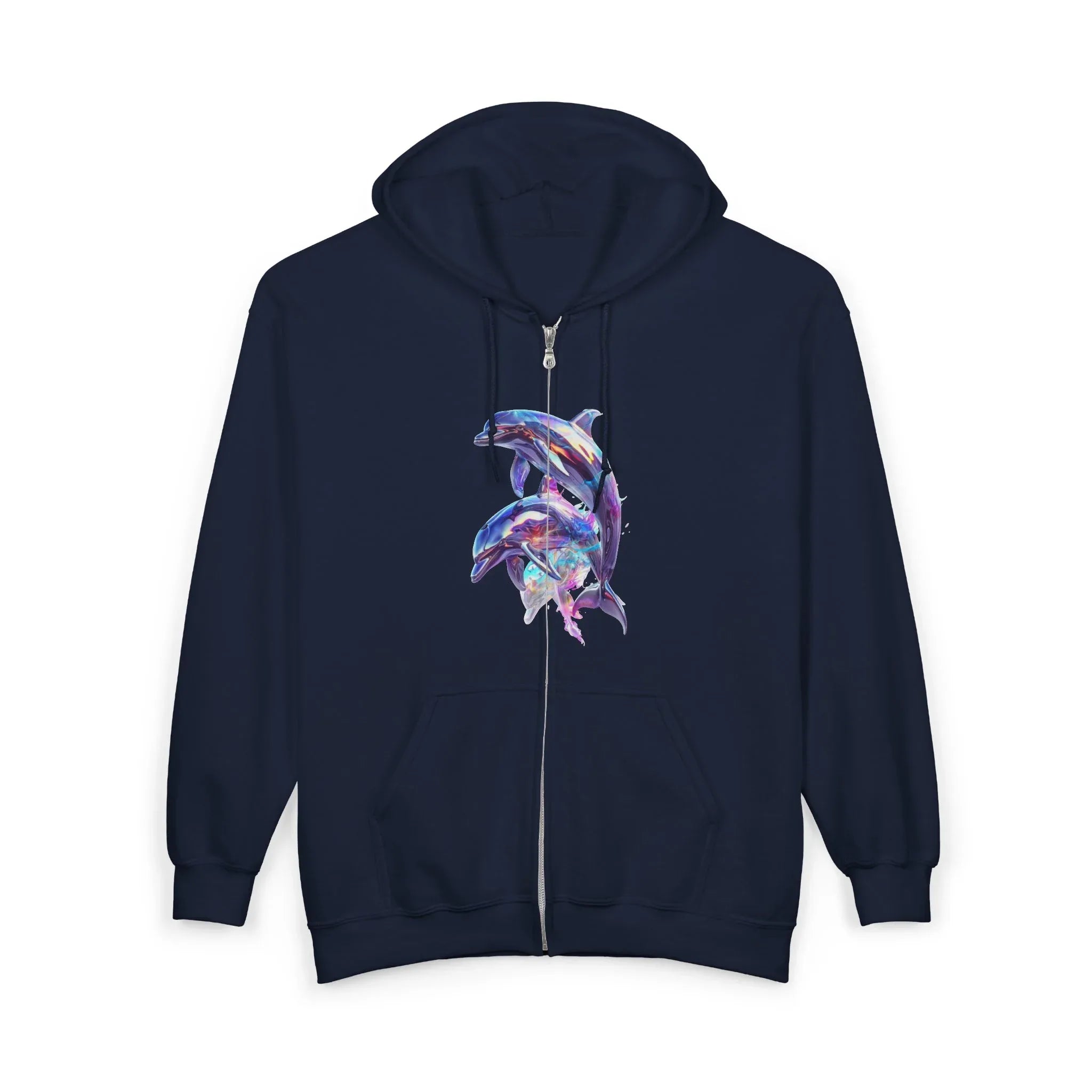 Watercolor Dolphins Zip Hoodie | Ocean Marine Animal Graphic - 250 USA Celebration