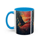 Colorful Mugs (11oz, 15oz) American Eagle Flying Coffee Cup, Patriotic American Eagle flying with American Flag in background - 250 USA Celebration