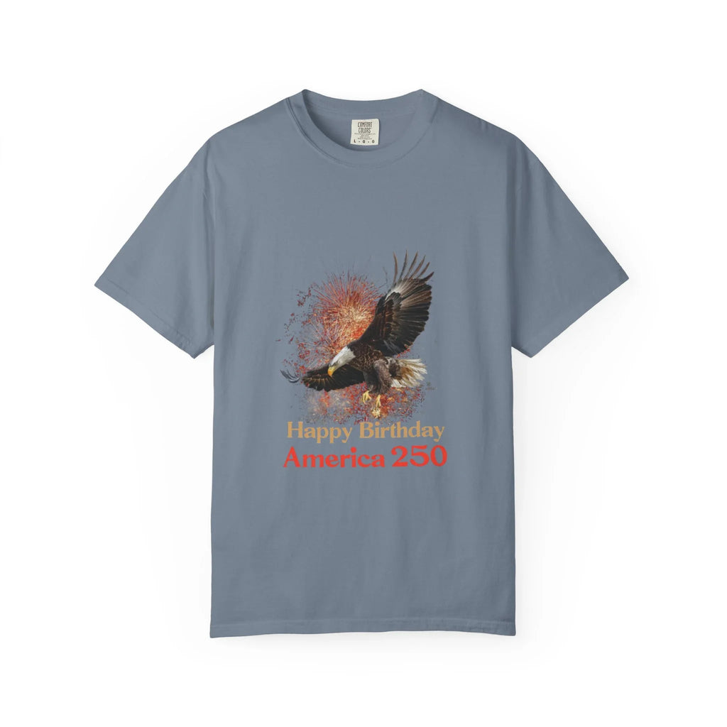 Eagle Illustration Happy Birthday America 250 T-Shirt | Patriotic Bald Eagle Tee - 250 USA Celebration