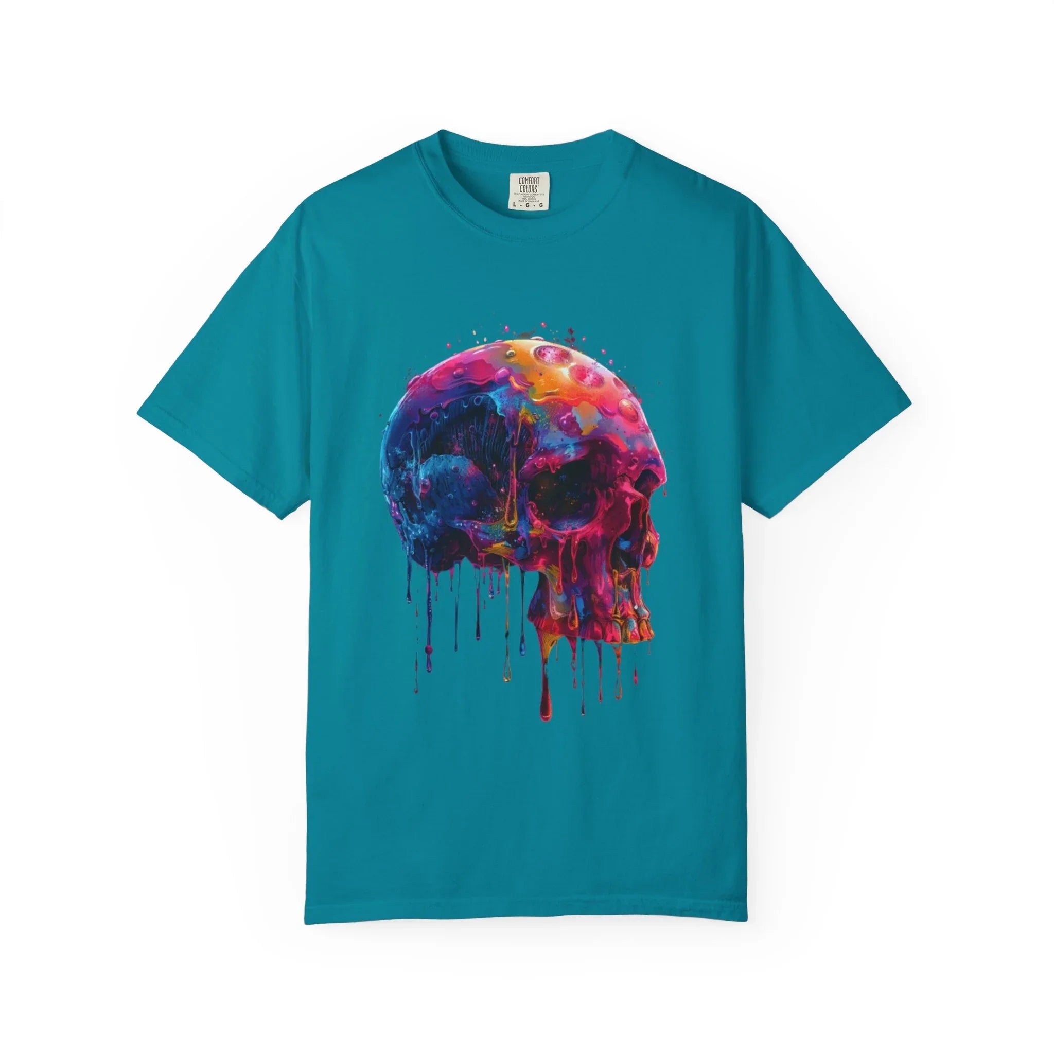 Colorful Drip Skull T-shirt | Watercolor Skull Shirt, Artistic Gothic Tee - 250 USA Celebration