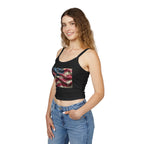 American Flag Ruffled Crop Tank Top – Patriotic Women's Spaghetti Strap Top
