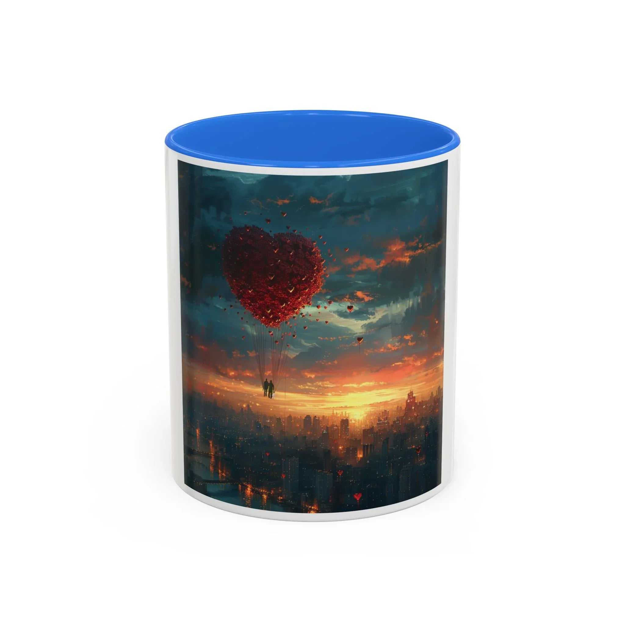 Romantic Sunset Heart Mug, Colorful Coffee Cup, Perfect Gift Couples, Home Decor, Coffee Lover Delight, Valentine's Day Women's Merchandise - 250 USA Celebration