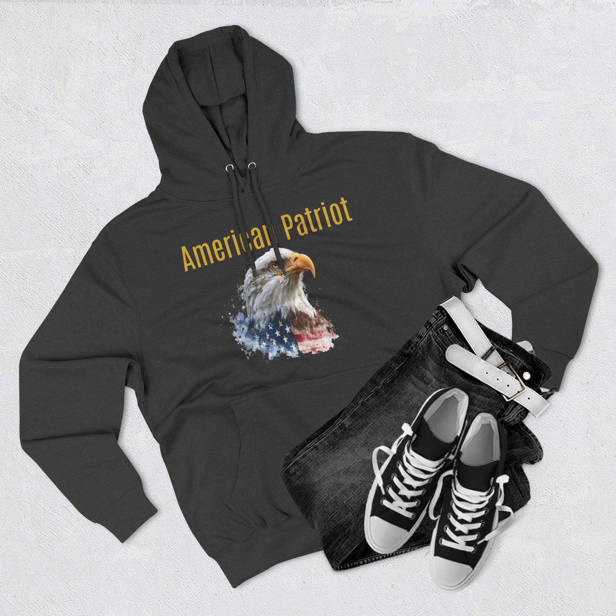 American Patriot Hoodie — Bald Eagle Flag Graphic Fleece Pullover
