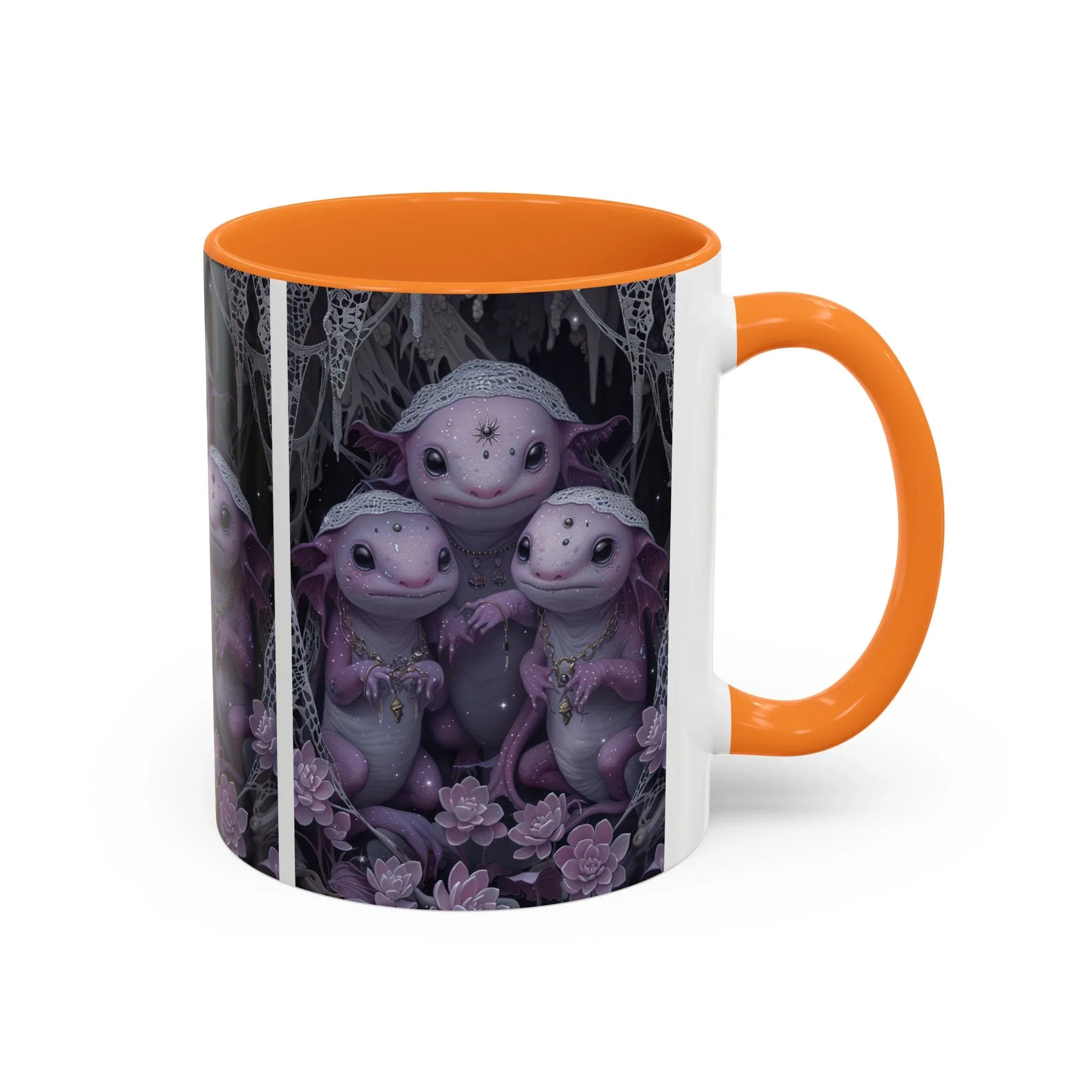 Purple Axolotl Trio Mug | Cute Amphibian Art Ceramic Coffee Cup - 250 USA Celebration