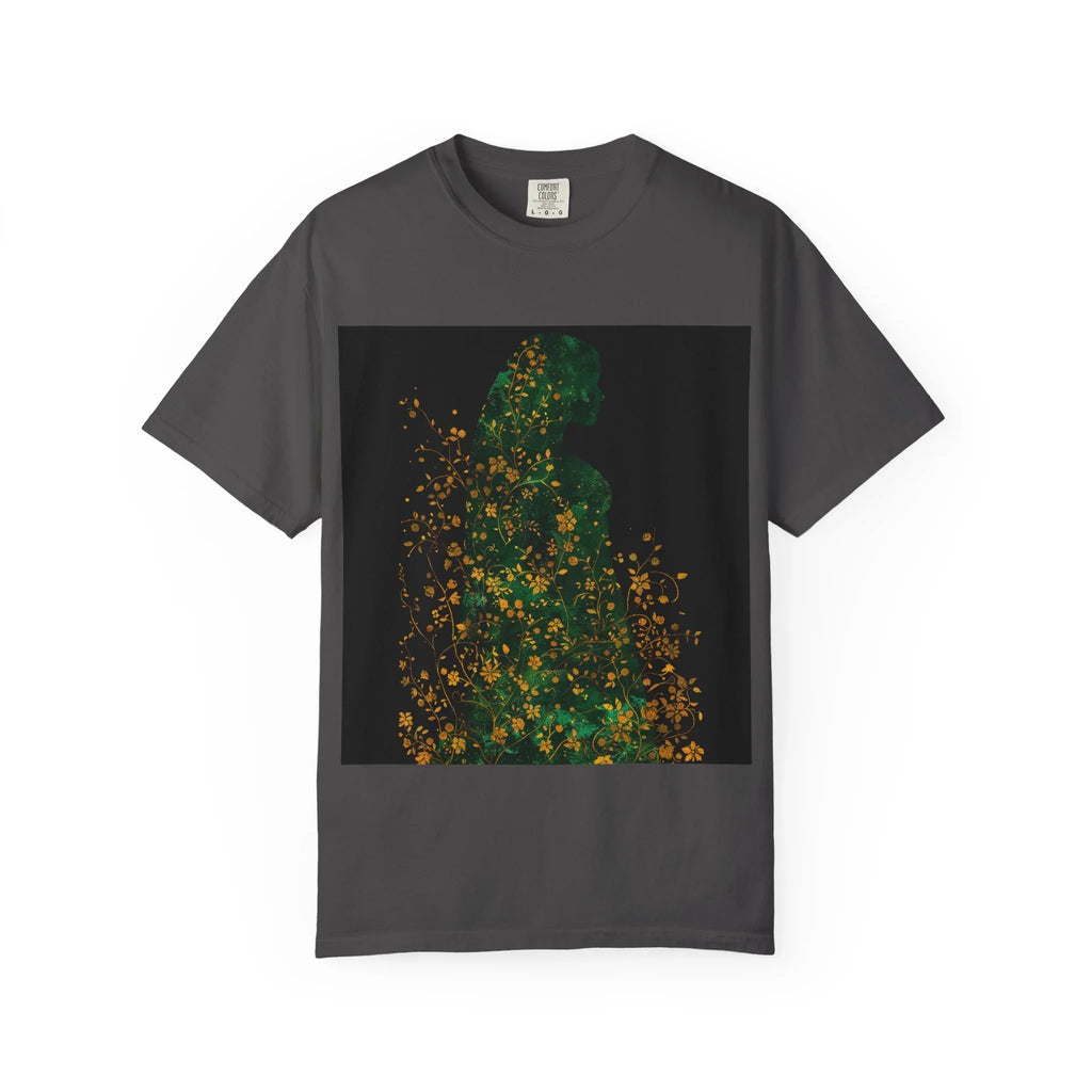 Green Floral Silhouette T-shirt | Botanical Sparkle Art abstract art t-shirt, women's, abstract graphic tee women, girls abstract shirt - 250 USA Celebration