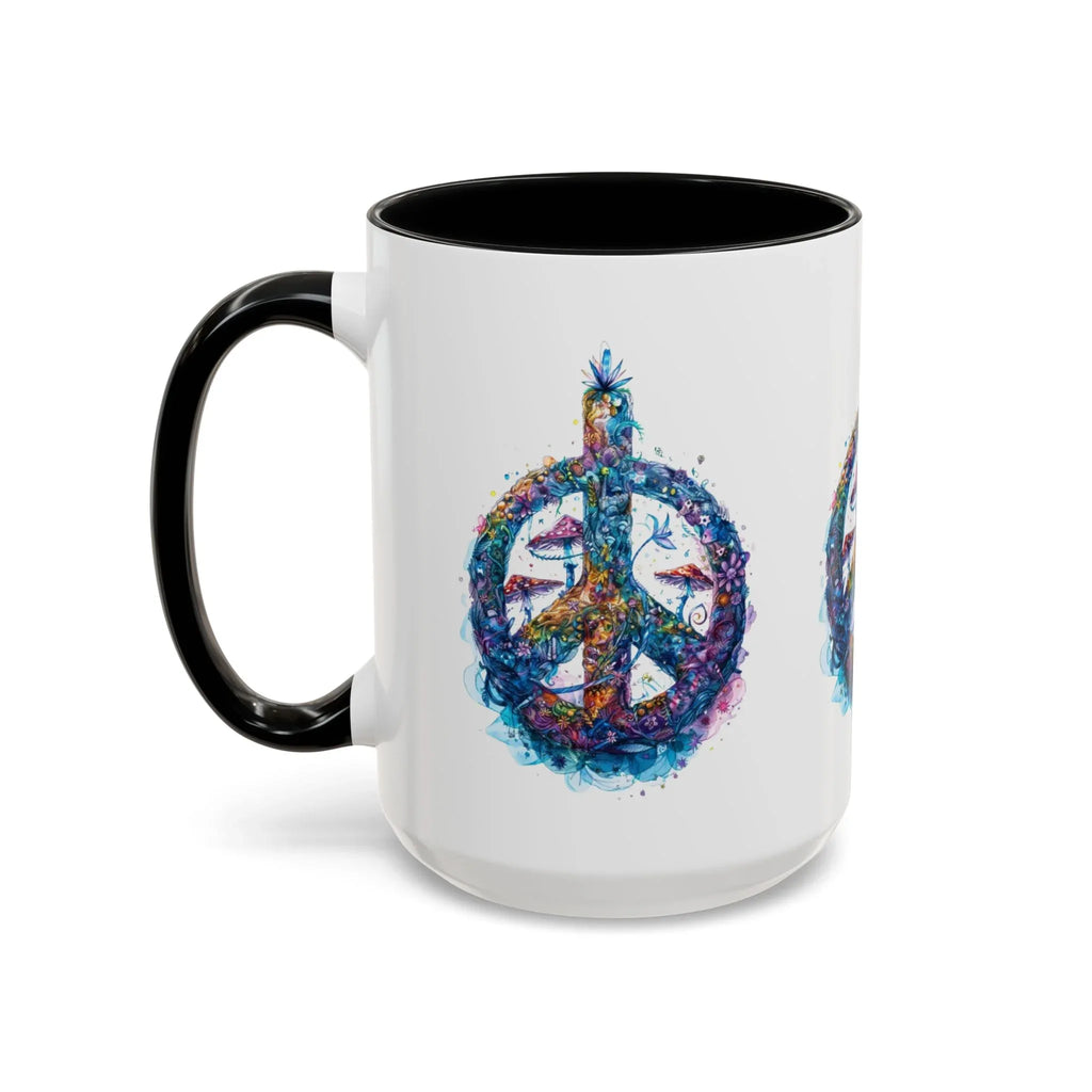 Psychedelic Mushroom Peace Sign Mug | Neon Tie-Dye Peace Script - 250 USA Celebration