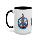 Psychedelic Mushroom Peace Sign Mug | Neon Tie-Dye Peace Script - 250 USA Celebration