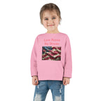 Toddler Long Sleeve Tee — "Little Patriot Big Dreams" American Flag Graphic