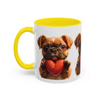 Cute French Bulldog Holding Red Heart Accent Coffee Mug | Puppy Cartoon Illustration - 250 USA Celebration