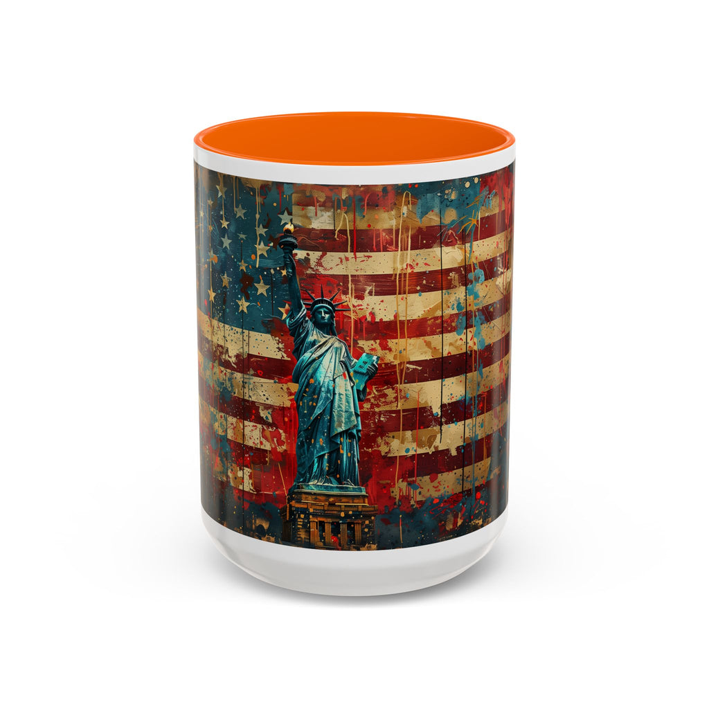 Liberty Statue American Flag Coffee Mug — Patriotic Vintage Accent Mug (11/15oz)