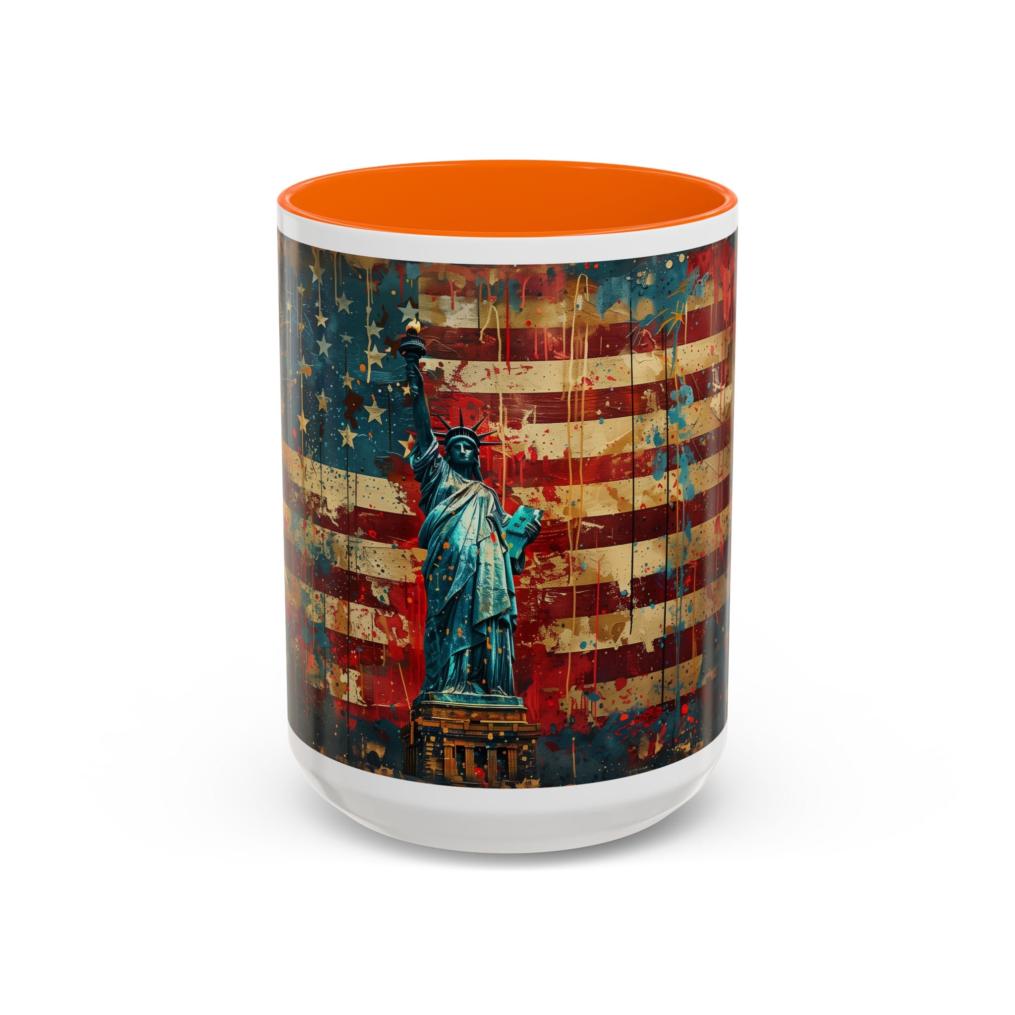 Liberty Statue American Flag Coffee Mug — Patriotic Vintage Accent Mug (11/15oz)
