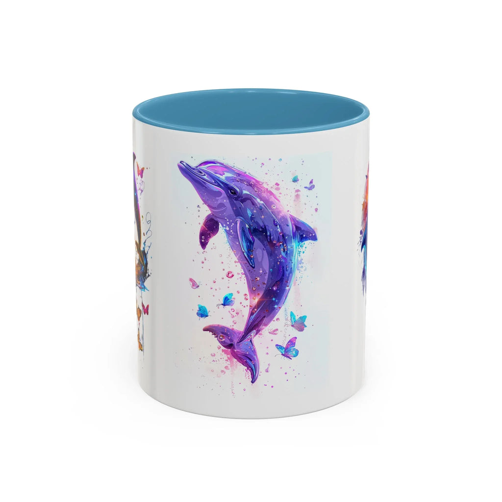 Y2K Chrome Dolphin Flaming Hoop Mug | Holographic Neon Dolphin Coffee Cup - 250 USA Celebration