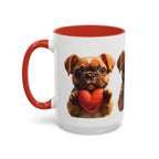Cute French Bulldog Holding Red Heart Accent Coffee Mug | Puppy Cartoon Illustration - 250 USA Celebration