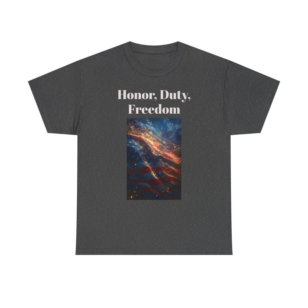 Honor, Duty, Freedom T-Shirt - Patriotic American Flag Galaxy Tee