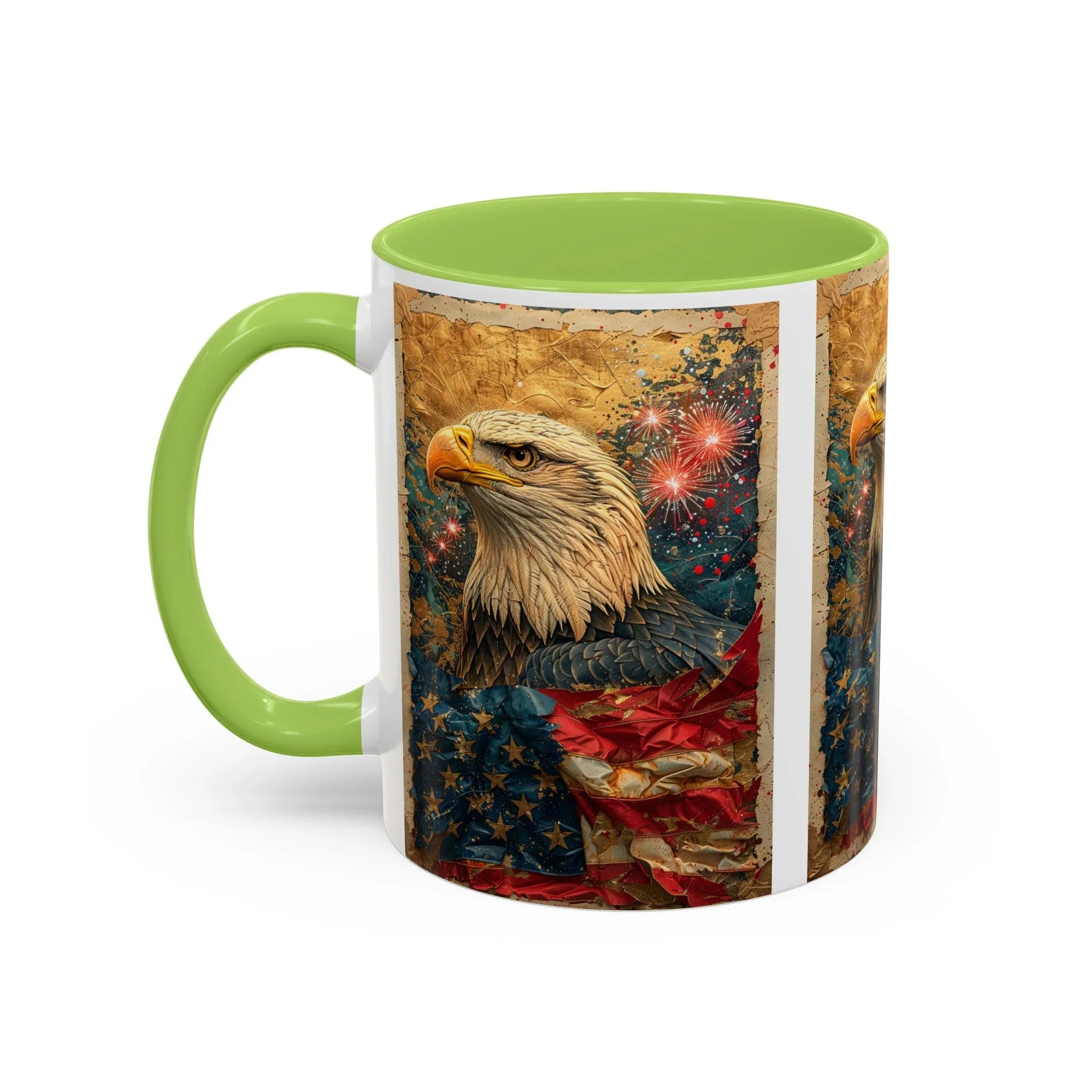 Bald Eagle with Tattered American Flag Coffee Mug | Fireworks Patriotic 11oz 15oz - 250 USA Celebration