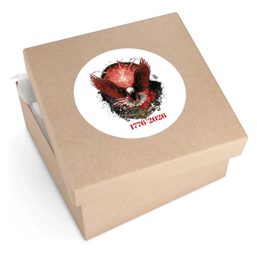 1776-2026 Eagle with Fireworks round sticker | Patriotic Sticker - 250 USA Celebration