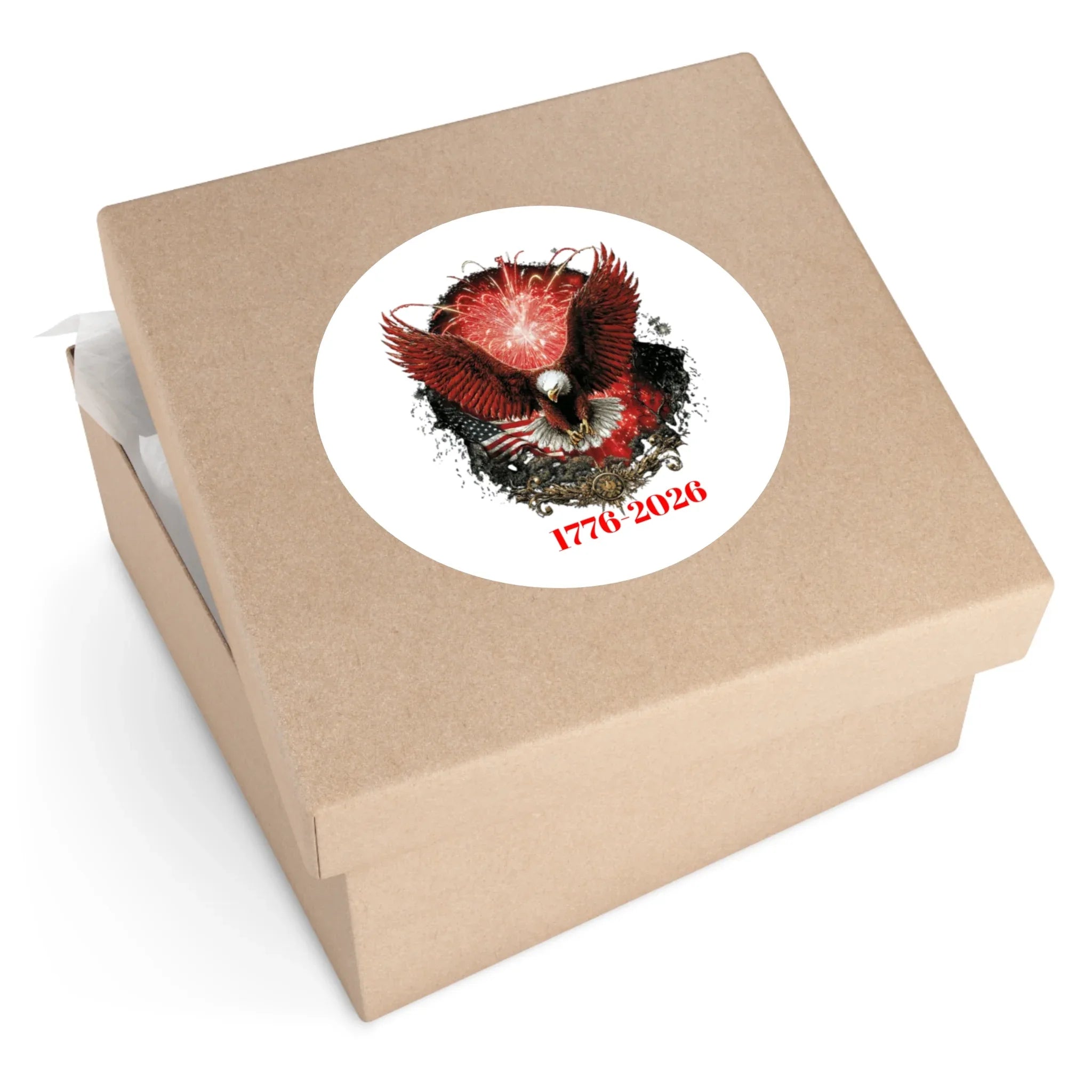 1776-2026 Eagle with Fireworks round sticker | Patriotic Sticker - 250 USA Celebration