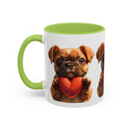 Cute French Bulldog Holding Red Heart Accent Coffee Mug | Puppy Cartoon Illustration - 250 USA Celebration