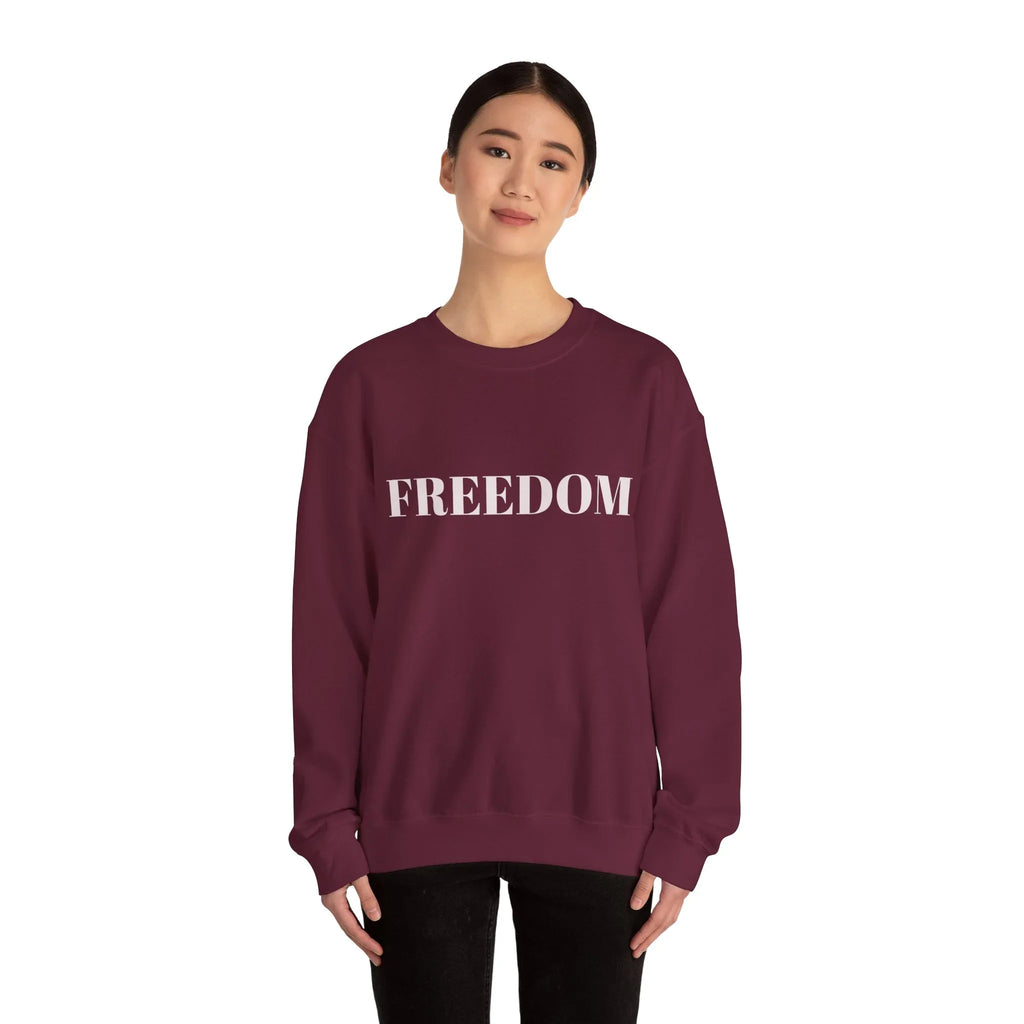 FREEDOM text Crewneck Sweatshirt | Bold Lettering, Minimalist Black Pullover - 250 USA Celebration