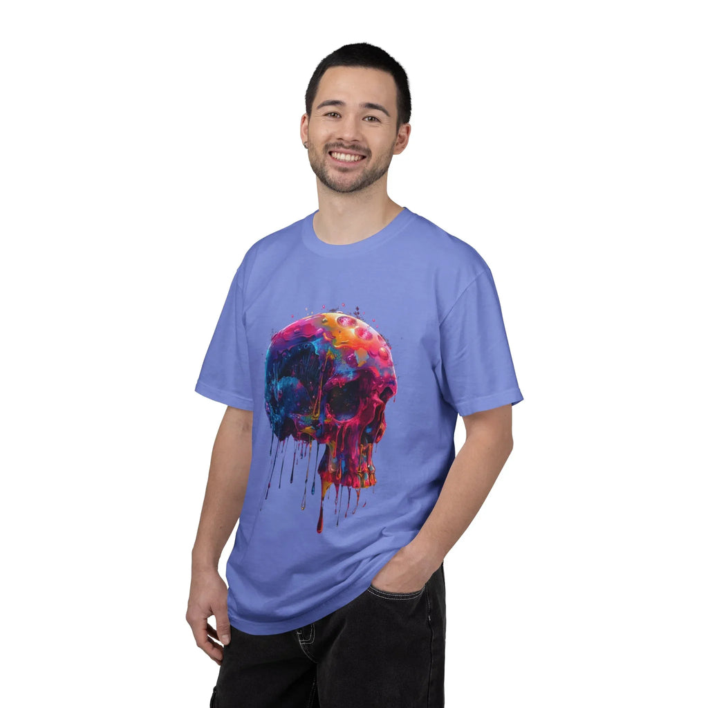 Colorful Drip Skull T-shirt | Watercolor Skull Shirt, Artistic Gothic Tee - 250 USA Celebration