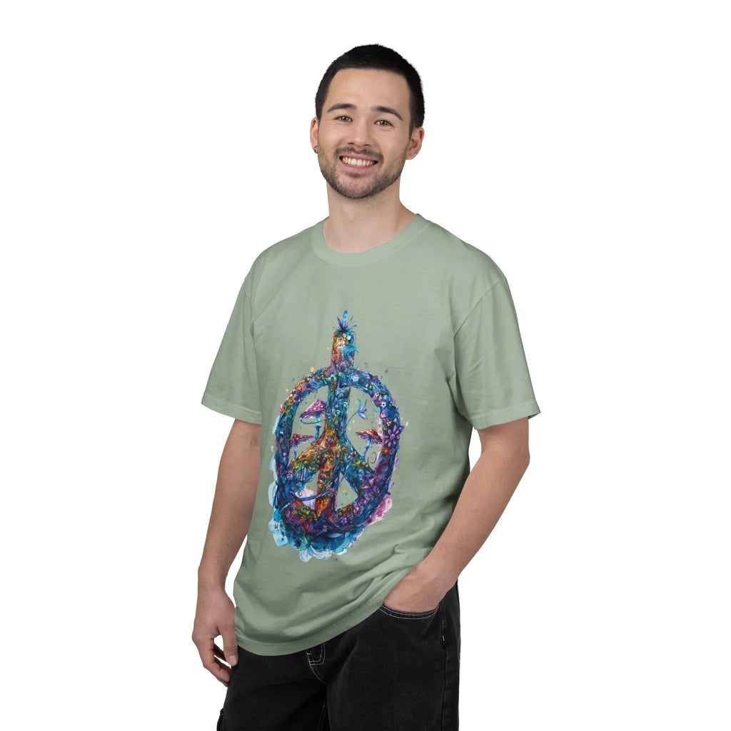 Psychedelic Mushroom Peace Sign T-Shirt | Neon Tie-Dye 60s Hippie Poster - 250 USA Celebration