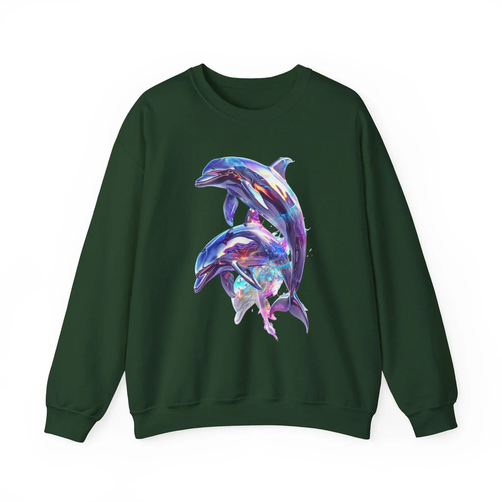 Iridescent Dolphin Trio Sweatshirt | Ocean Marine Animal Crewneck - 250 USA Celebration