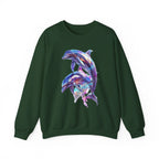 Iridescent Dolphin Trio Sweatshirt | Ocean Marine Animal Crewneck - 250 USA Celebration
