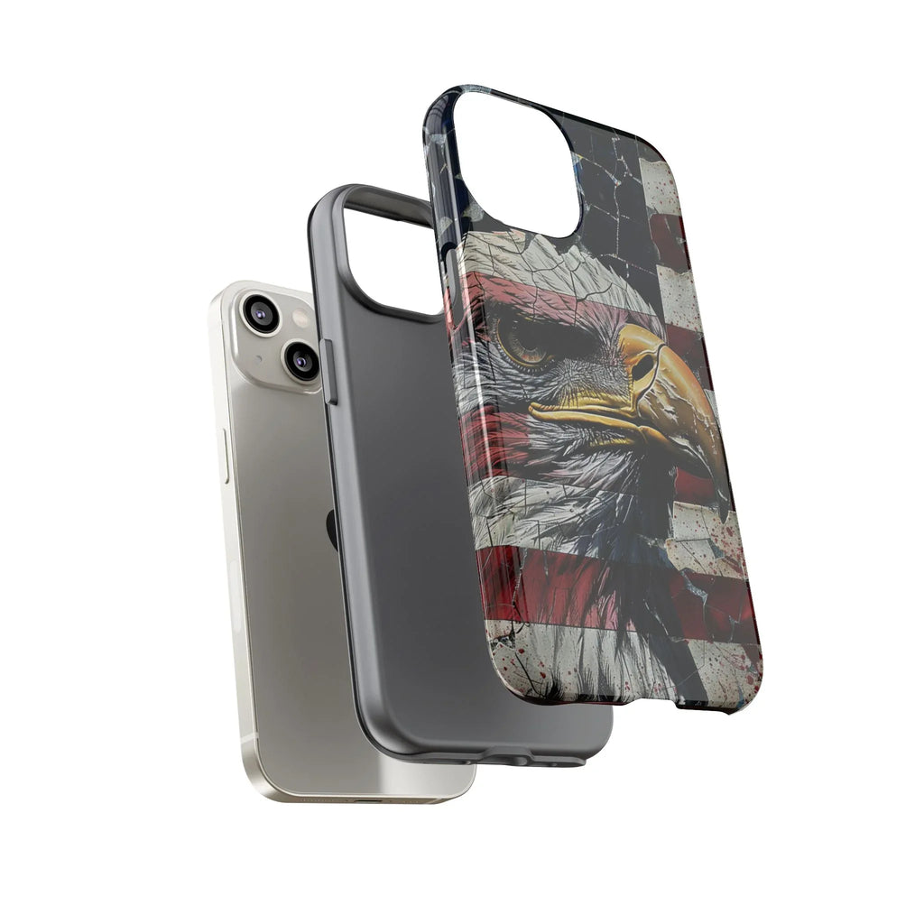 American Flag Bald Eagle phone case | Patriotic iPhone cover, cracked vintage flag design - 250 USA Celebration