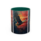 Colorful Mugs (11oz, 15oz) American Eagle Flying Coffee Cup, Patriotic American Eagle flying with American Flag in background - 250 USA Celebration