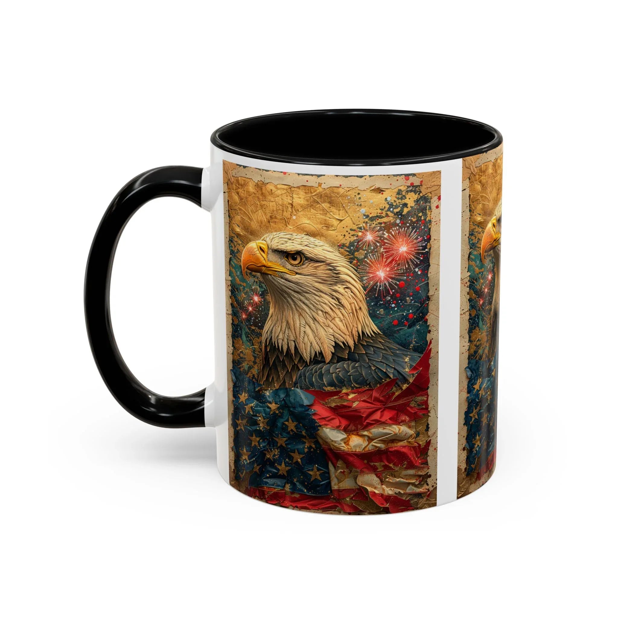 Bald Eagle with Tattered American Flag Coffee Mug | Fireworks Patriotic 11oz 15oz - 250 USA Celebration