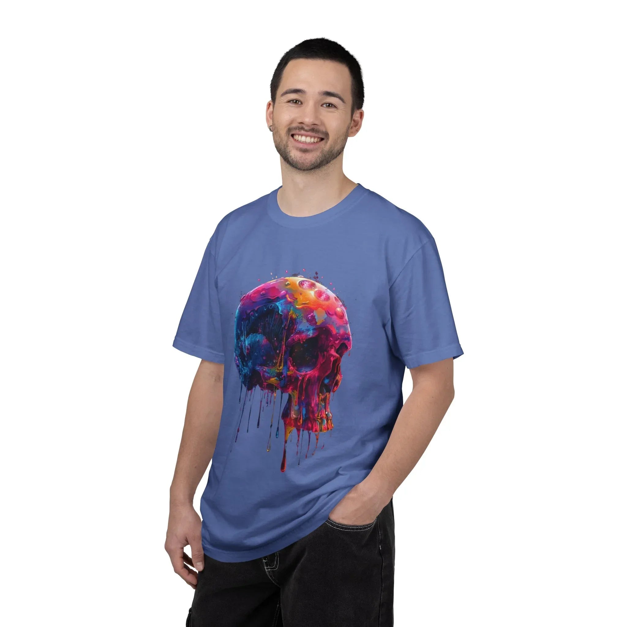 Colorful Drip Skull T-shirt | Watercolor Skull Shirt, Artistic Gothic Tee - 250 USA Celebration
