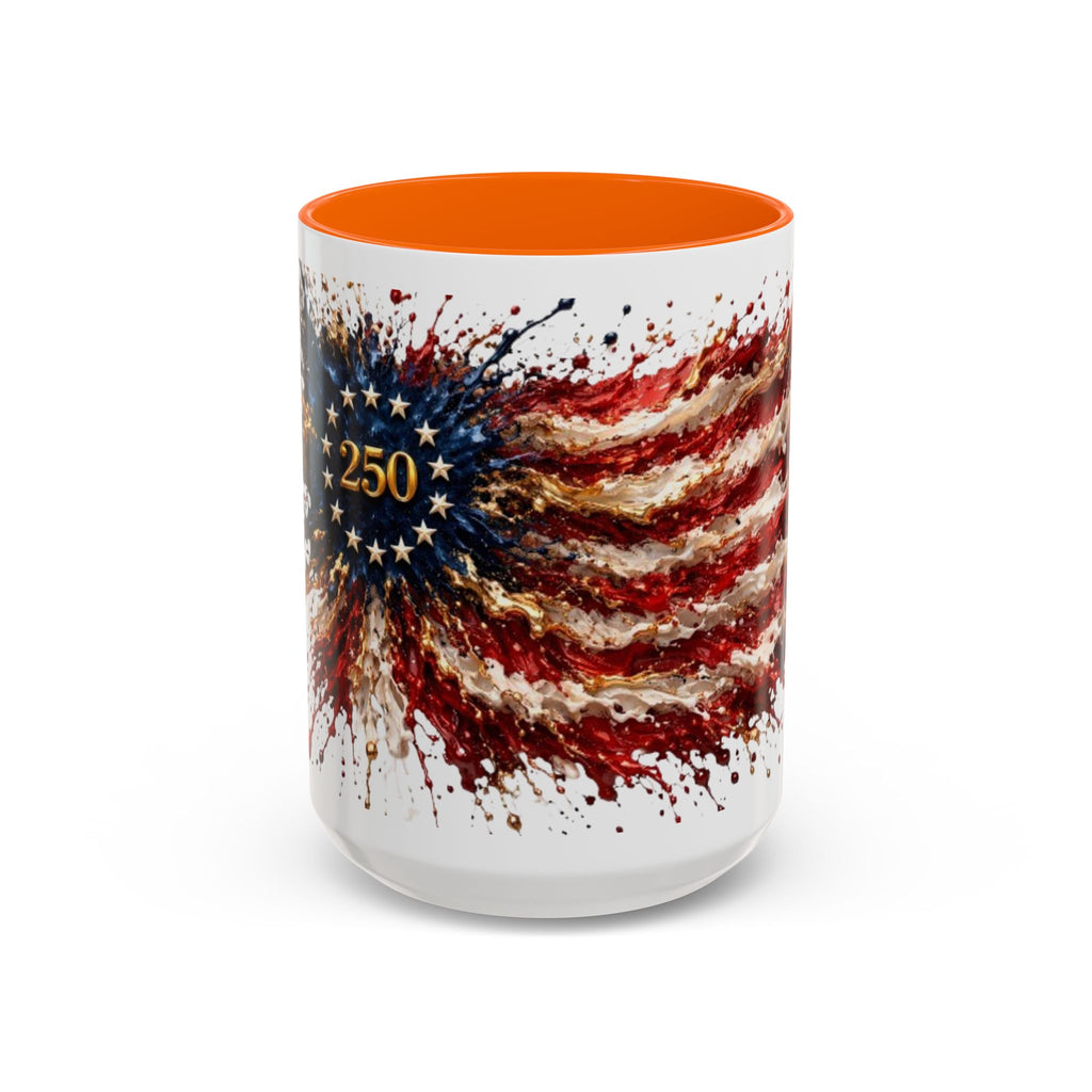 Patriotic 250th Anniversary Coffee Mug – American Flag Splash Accent (11/15oz)
