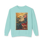 Triumphant Bald Eagle clutching American Flag Sweatshirt | Patriotic Fireworks Outline - 250 USA Celebration