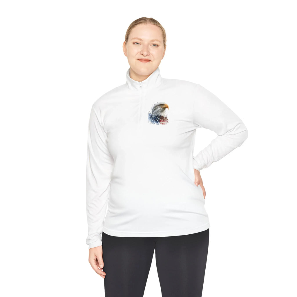 Watercolor Bald Eagle Chest Artwork Quarter-Zip Pullover | Patriotic Nature - 250 USA Celebration