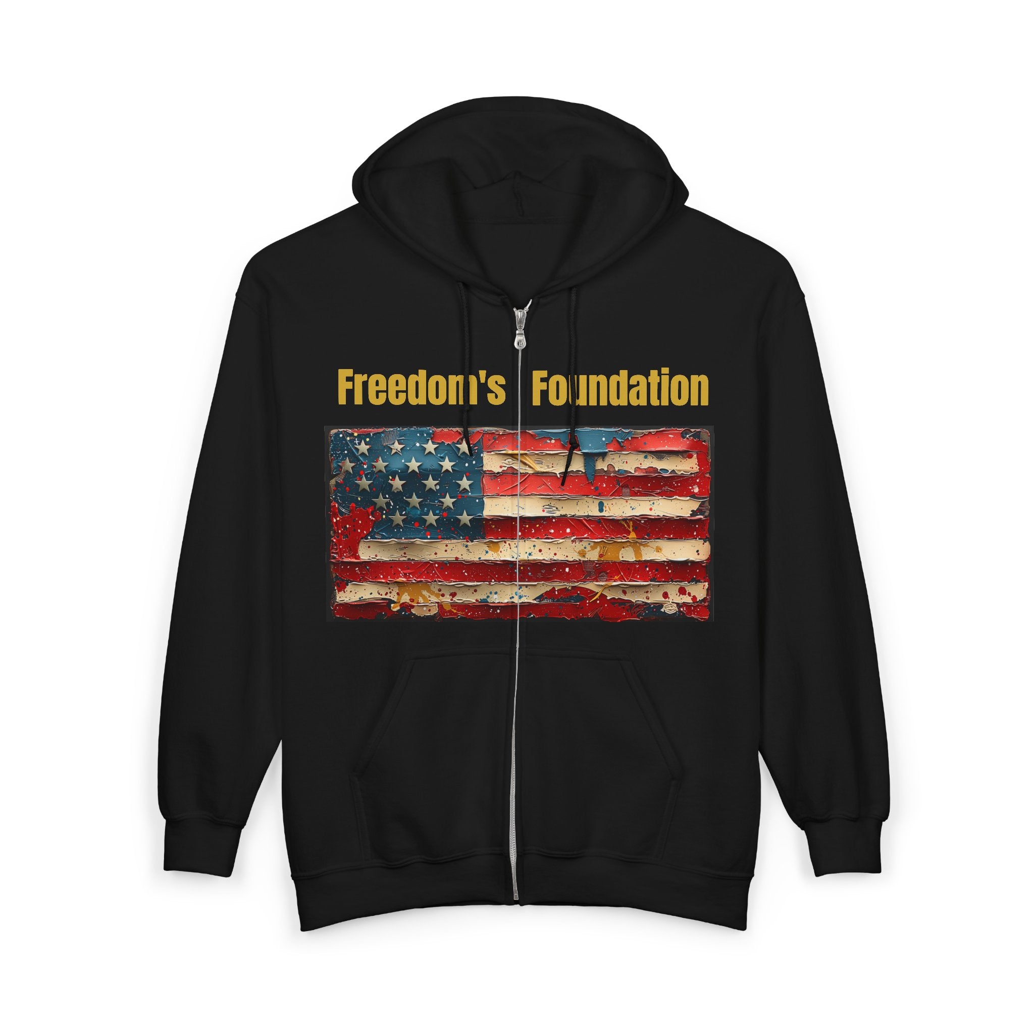 Still Standing Flag Zip Hoodie — "Freedom's Foundation" Vintage American Flag Full-Zip Hoodie