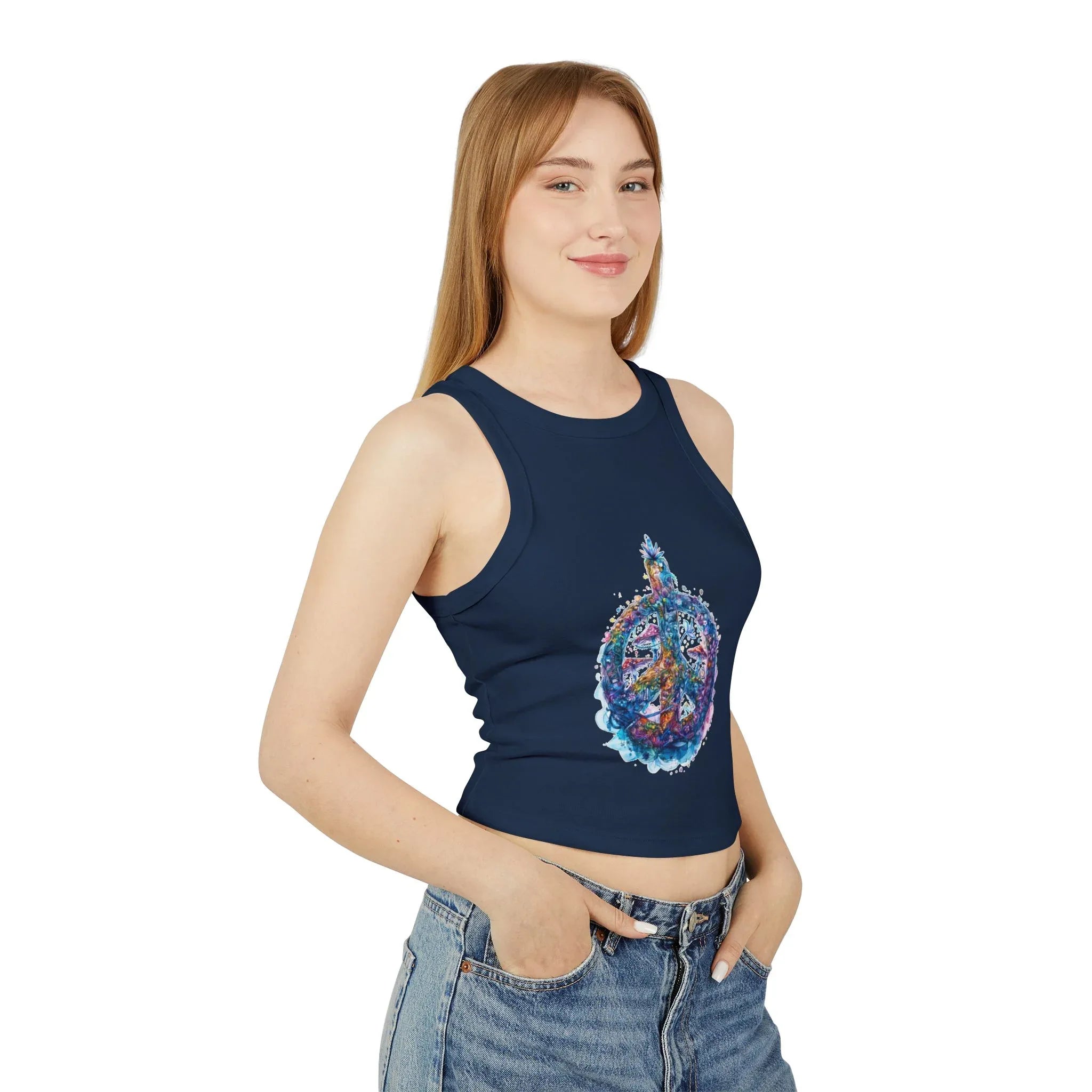 Watercolor Peace Sign Racer Tank Top | Tie Dye Boho Hippie - 250 USA Celebration