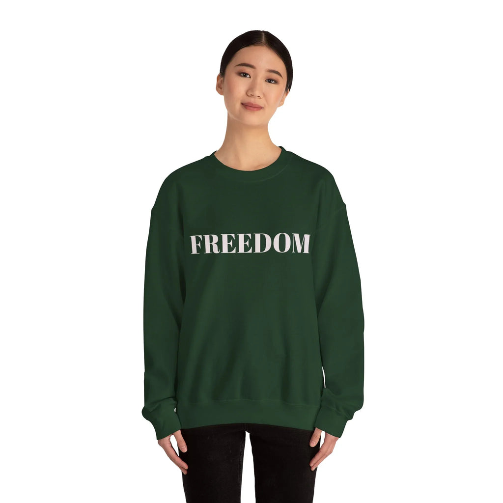 FREEDOM text Crewneck Sweatshirt | Bold Lettering, Minimalist Black Pullover - 250 USA Celebration