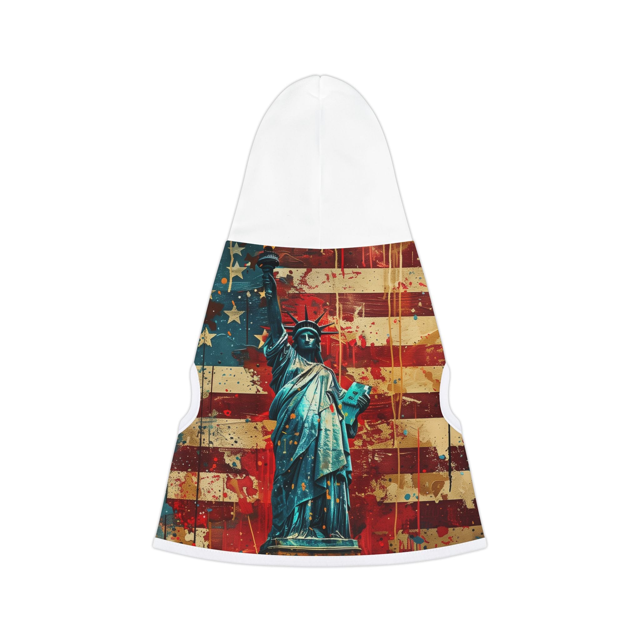 Patriotic Pet Hoodie – Vintage American Flag & Statue of Liberty Dog Hoodie