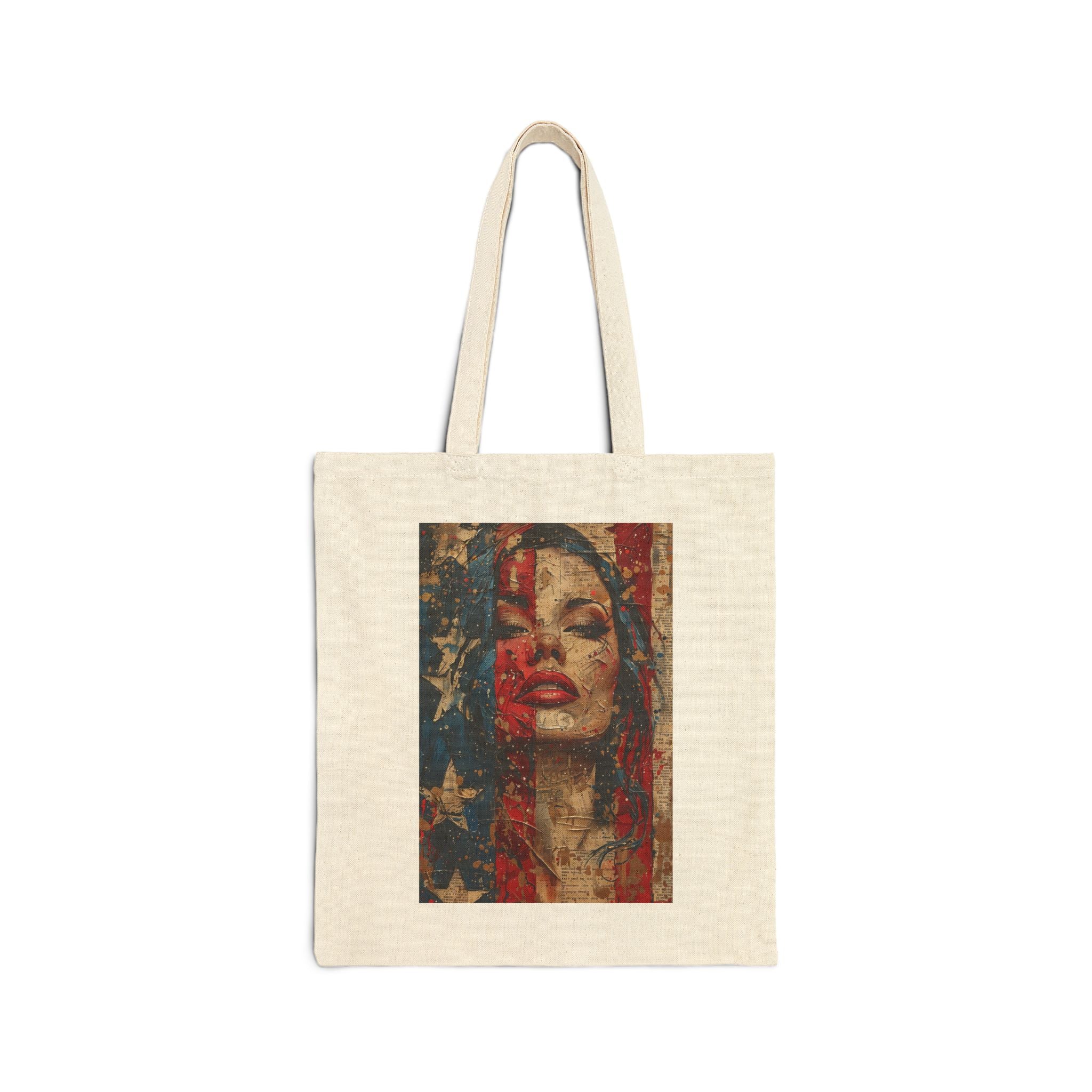 Canvas Tote Bag — Vintage American Flag Portrait / Cosmic Nebula Art